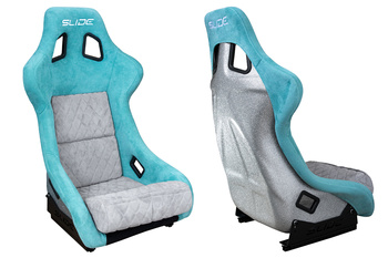 Racing seat SLIDE KS2 Premium Mint & Quilted Grey Suede Silver Glitter