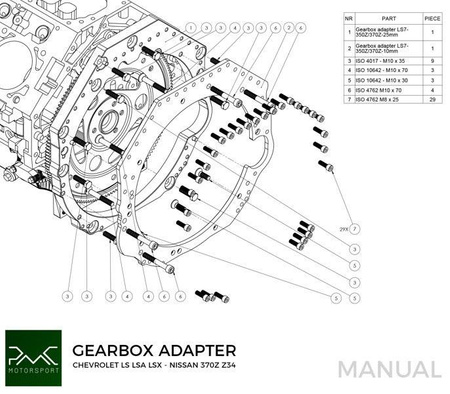 Gearbox adapter plate GM Chevrolet LS - Nissan 350Z Z33 370Z Z34