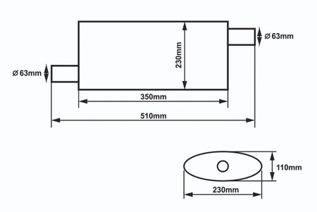 Center Muffler 63,5mm SLIDE 304SS 350mm