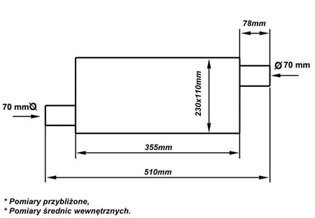 Tłumik Środkowy 70mm TurboWorks LT 304SS 355mm