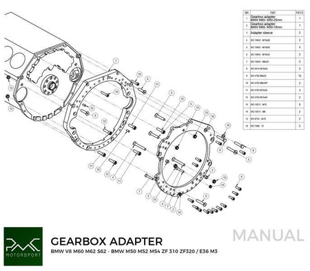 Adapter skrzyni biegów BMW M60 M62 - BMW M50 M52 M54 M57 S50 S52 S54 DCT DKG GS7D36SG N54