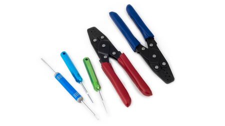 Set of two crimping tools along with 3 pin removal tools