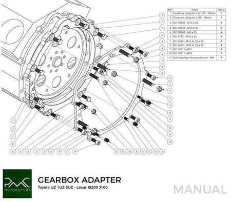 Adapter skrzyni biegów Toyota / Lexus V8 UZ 1UZ 3UZ - Toyota Altezza / Lexus IS200 J160 Aisin AZ6 (first gen.)