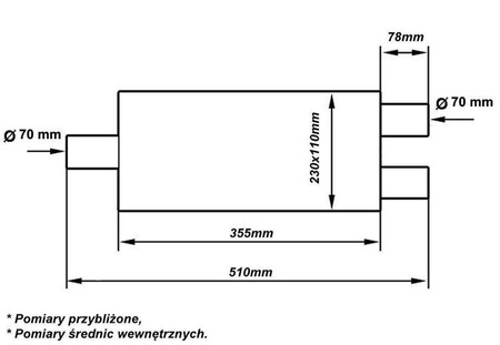 Tłumik Środkowy 70mm TurboWorks LT 409SS 355mm