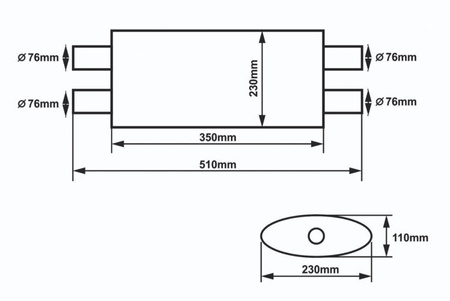 Center Muffler 76mm SLIDE 304SS 350mm