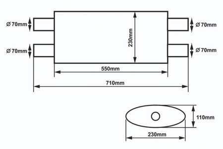 Center Muffler 70mm SLIDE 304SS 550mm