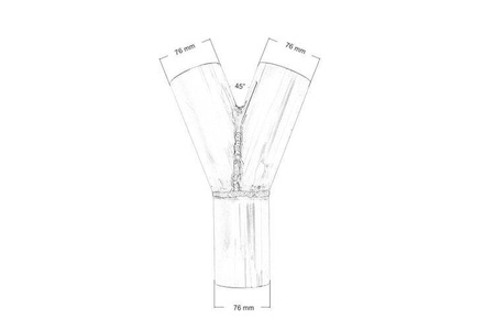 Trójnik wydechu 45st 76/76mm 304SS