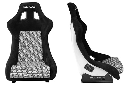 Racing seat SLIDE KS2 Premium Black & Logo Pattern Suede White Glitter