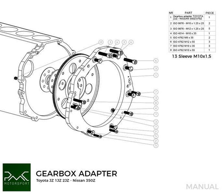 Gearbox adapter plate Toyota JZ 1JZ 2JZ - Nissan 350Z Z33 370Z Z34 CD009