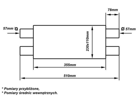 Tłumik Środkowy 57mm TurboWorks LT 304SS 355mm