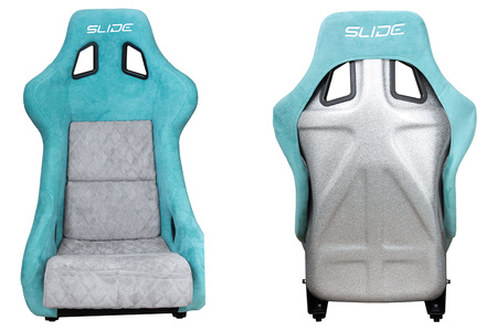 Racing seat SLIDE KS2 Premium Mint & Quilted Grey Suede Silver Glitter