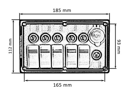Panel przełączników ALU, ON-OFFx5, 1xGZ, BA 3x5A 2x10A 1x15A IP68