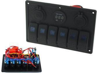 Przełącznik ON-OFFx5, 1xZ, 2xUSB 3.1A , 2xB 15A Niebieski