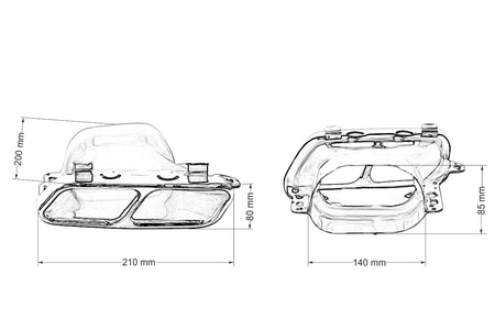 Końcówka tłumika 210x80mm wejście 140x85mm Mercedes A45 S600 Polerowana Zestaw