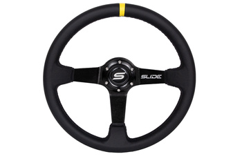 Steering wheel SLIDE 350mm offset:90mm Leather Yellow Strip