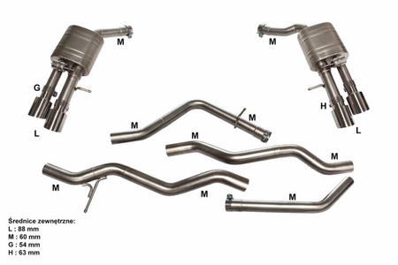 Układ wydechowy CatBack Audi A8 L4 V6 3.0T 14+ Aktywny