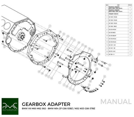 Adapter skrzyni biegów BMW M60 M62 - BMW M50 M52 M54 M57 S50 S52 S54 DCT DKG GS7D36SG N54