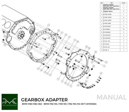 Adapter skrzyni biegów BMW M60 M62 - BMW M50 M52 M54 M57 S50 S52 S54 DCT DKG GS7D36SG N54