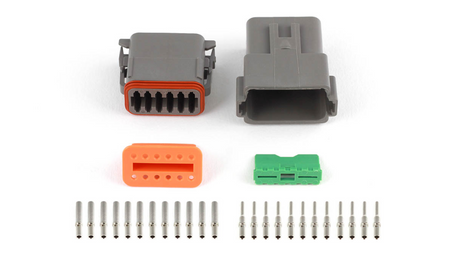 Set of plugs and pins matching Deutsch DT-12 connectors (DT06-12S + DT04-12P) - (13 Amps).