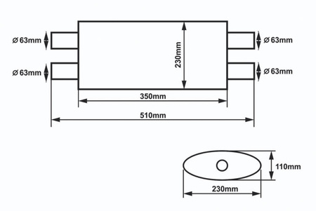 Center Muffler 63,5mm SLIDE 304SS 350mm