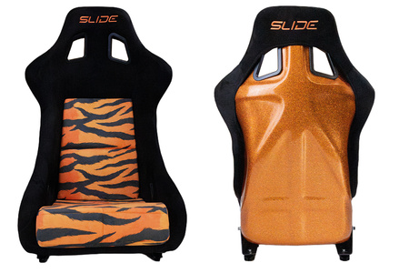 Fotel sportowy SLIDE KS2 Premium Orange Black & Grafic Tiger Welur Orange Glitter
