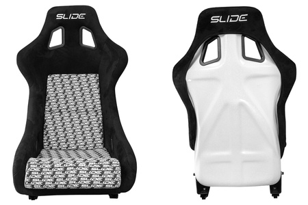 Racing seat SLIDE KS2 Premium Black & Logo Pattern Suede White Glitter
