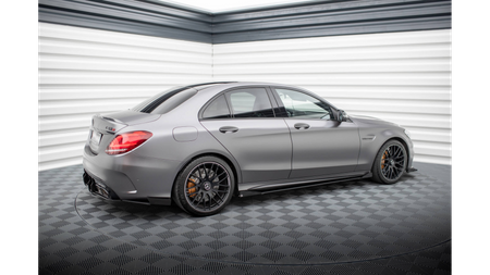 Street Pro Side Skirts Diffusers + Flaps Mercedes-AMG C63 Sedan / Estate W205 Facelift Black-Red + Gloss Flaps