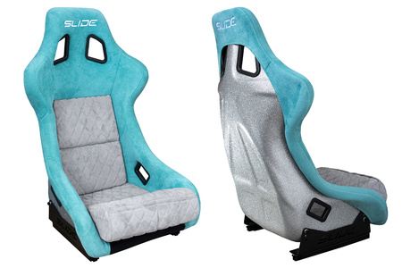 Racing seat SLIDE KS2 Premium Mint & Quilted Grey Suede Silver Glitter