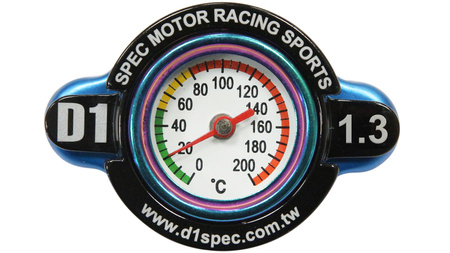 D1Spec Radiator cap with thermometer 28mm 1.3 Bar Blue