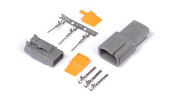 A set of pins and plugs that fit Deutsch DTM-3 (7.5 Amps) connectors.