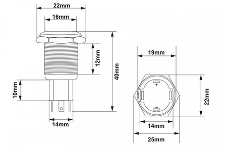 Włącznik 304SS 10A 19mm ON-OFF Red