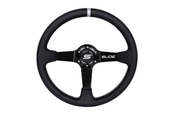 Steering wheel SLIDE 350mm offset:90mm Leather Silver Strip