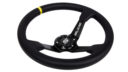 Steering wheel SLIDE 350mm offset:90mm Leather Yellow Strip