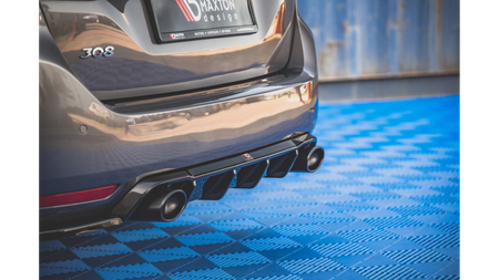 Dokładka Peugeot 308 SW II Facelift Zderzak Tył + Atrapa Wydechu Gloss Black Srebrny