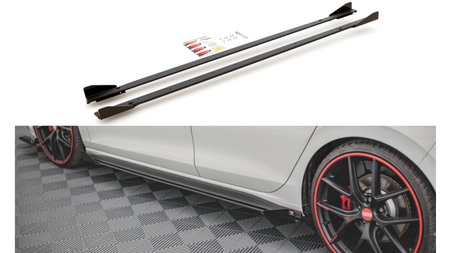 Diffuser Volkswagen Golf 8 GTI GTE GTI Clubsport R-Line Side Skirts Racing Black-Red + Gloss Flaps