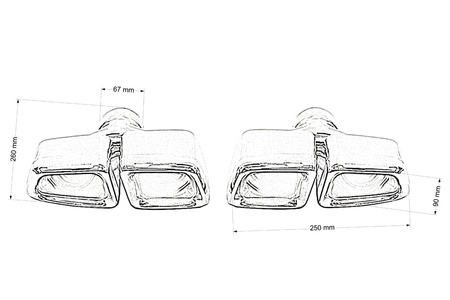 Końcówka tłumika 250x90mm wejście 67mm Mercedes E63 W212 Polerowana Zestaw