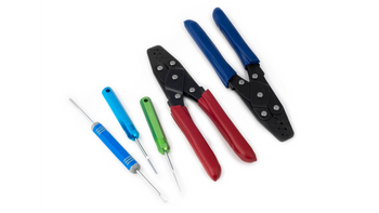 Set of two crimping tools along with 3 pin removal tools
