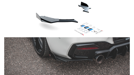 Racing Durability Rear Side Splitters V.3 + Flaps for BMW 1 F20 M140i Black + Gloss Flaps