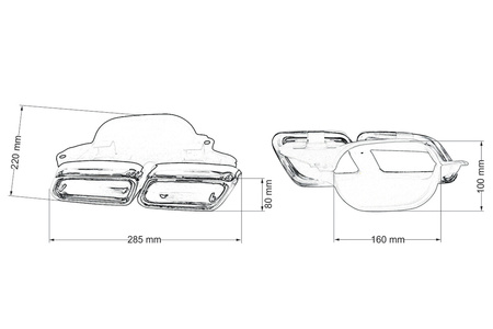 Końcówka tłumika 285x80mm wejście 160x100mm Mercedes W212 Polerowana Zestaw