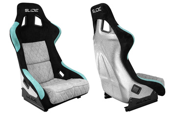 Racing seat SLIDE KS2 Premium Black & Mint & Quilted Grey Suede Silver Glitter