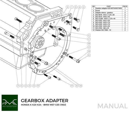 Adapter skrzyni biegów Honda K K20 K24 - Manual / automat DCT 8HP BMW RWD