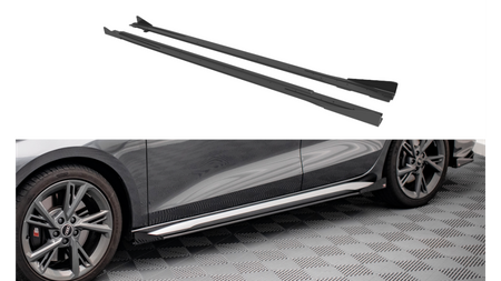 Diffuser Audi A3 8Y S-Line Side Skirts Street Pro Black-Red + Gloss Flaps