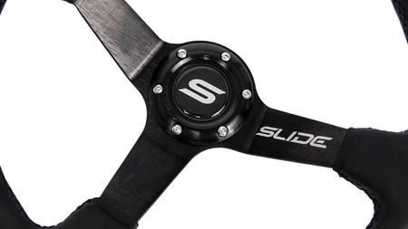 Steering wheel SLIDE 350mm offset:90mm Leather Yellow Strip