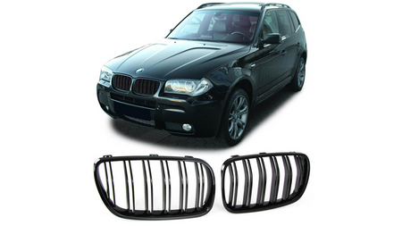 Grill sportowy podwójne żeberka Gloss Black BMW X3 E83 Facelift 2006-2010 USZKODZONY