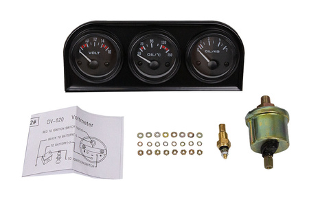 KET Gauges  52mm 3in1 kit Volt, Oil Temp, Oil Press VDO Look