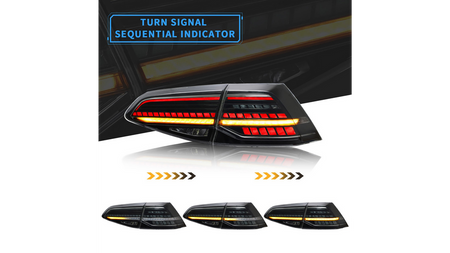 LED TAIL LIGHTS(BLACK SMOKE LENS) SUITABLE FOR VOLKSWAGEN GOLF 7 7.5 2012-2020 WITH WIRING KIT; SEQUENTIAL INDICATOR