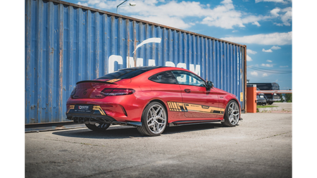 Splittery Tylne Boczne Racing Durability + Flaps Mercedes-AMG C43 Coupe C205 Black-Red + Gloss Flaps